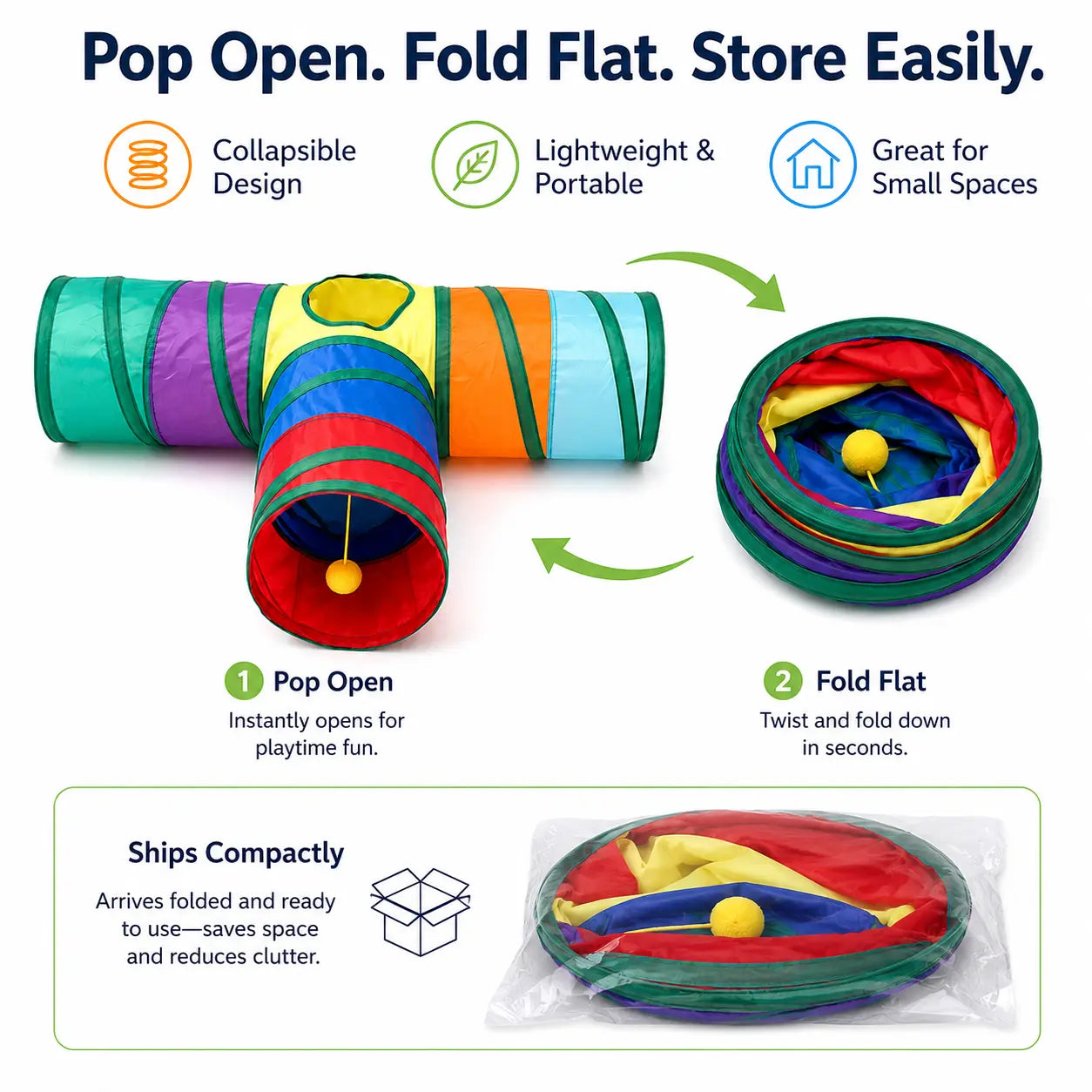 Collapsible Rainbow Cat Tunnel Toy, Interactive Crinkle Play Tube with Peek Hole for Kittens and Cats, Indoor Exercise and Hide-And-Seek Toy for Boredom Relief