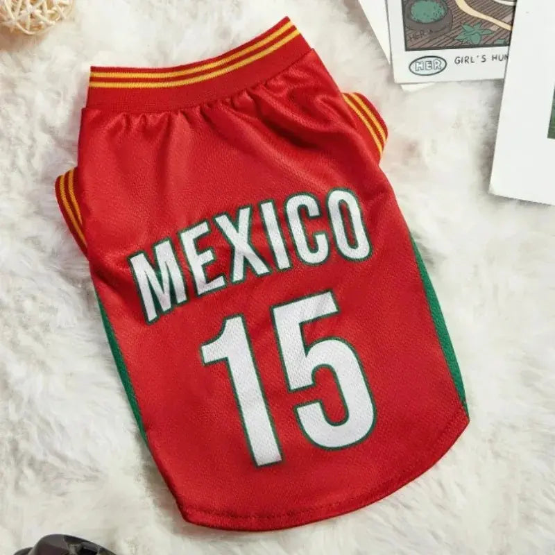 Mexico 15 Pet Jersey Shirt for Dogs and Cats, Breathable Sleeveless Pet Soccer Vest, Lightweight Puppy Sports Outfit for Small Medium Pets, Cute Mesh Dog Cat Clothes for Daily Wear, Photos, Parties and Game Day