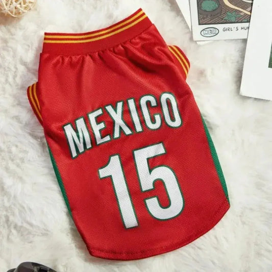 Mexico 15 Pet Jersey Shirt for Dogs and Cats, Breathable Sleeveless Pet Soccer Vest, Lightweight Puppy Sports Outfit for Small Medium Pets, Cute Mesh Dog Cat Clothes for Daily Wear, Photos, Parties and Game Day