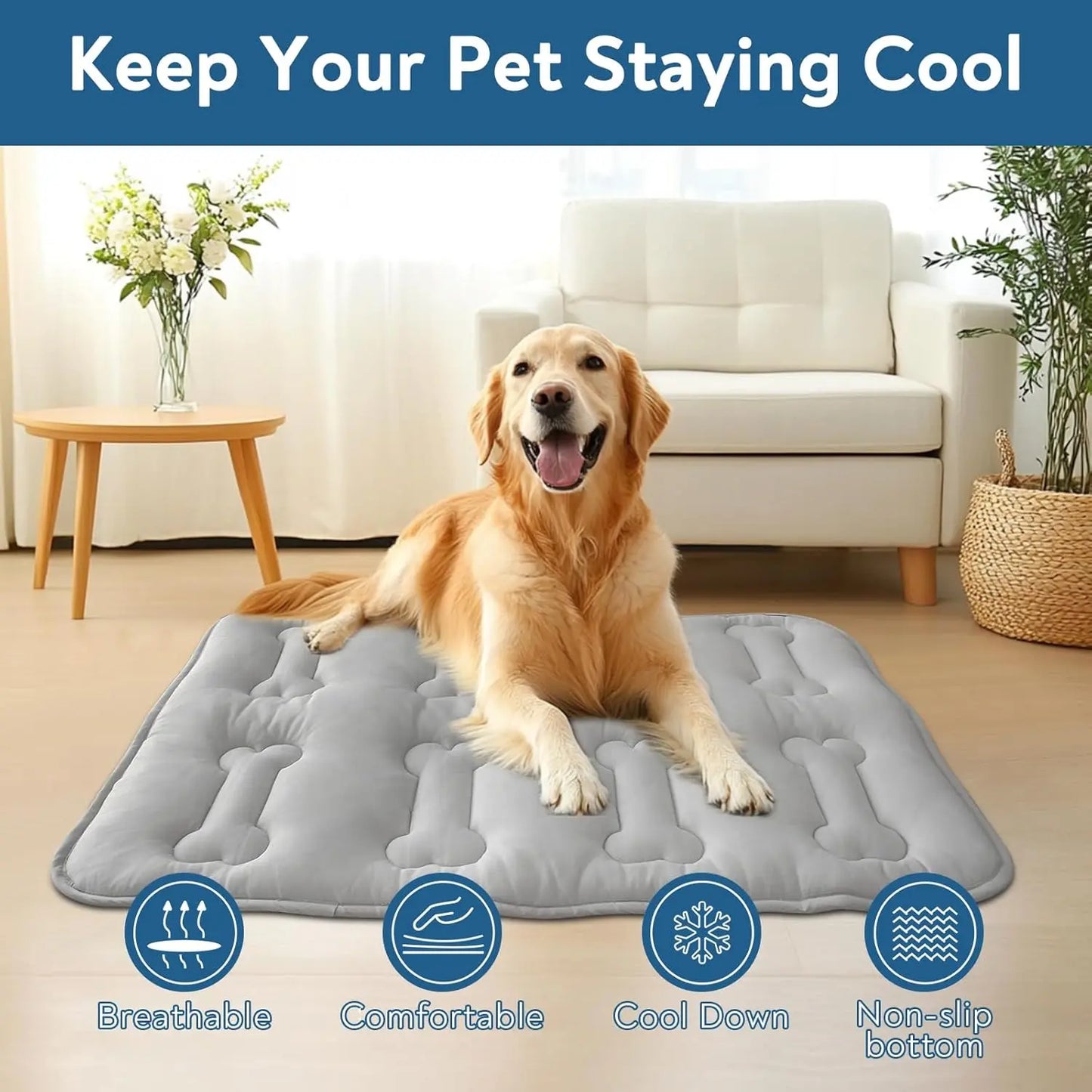 2-Pack Premium Thicker Dog Cooling Mats for Pets, Durable Non-Slip Instant Cooling Pads for Summer, Portable and Washable Indoor/Outdoor Bed for Large Dogs and Cats