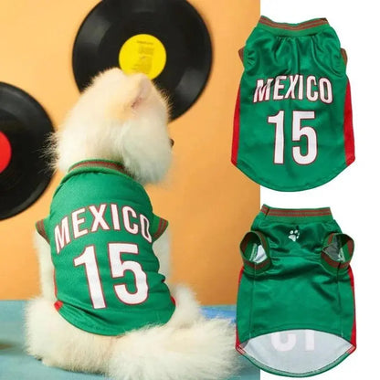 Mexico 15 Pet Jersey Shirt for Dogs and Cats, Breathable Sleeveless Pet Soccer Vest, Lightweight Puppy Sports Outfit for Small Medium Pets, Cute Mesh Dog Cat Clothes for Daily Wear, Photos, Parties and Game Day