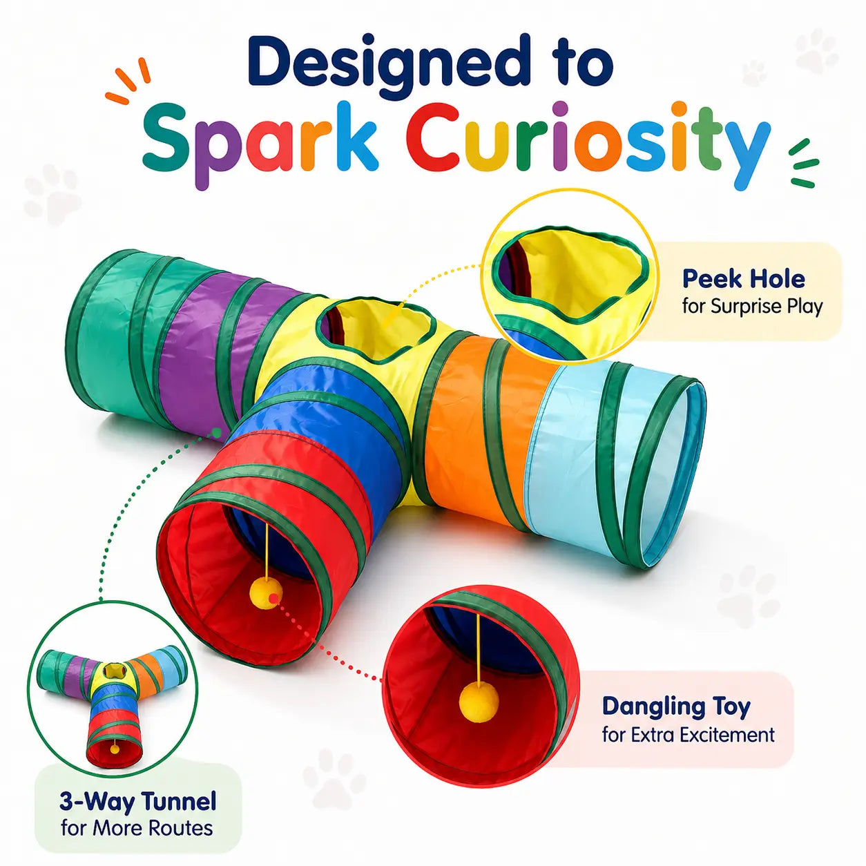 Collapsible Rainbow Cat Tunnel Toy, Interactive Crinkle Play Tube with Peek Hole for Kittens and Cats, Indoor Exercise and Hide-And-Seek Toy for Boredom Relief