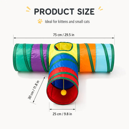 Collapsible Rainbow Cat Tunnel Toy, Interactive Crinkle Play Tube with Peek Hole for Kittens and Cats, Indoor Exercise and Hide-And-Seek Toy for Boredom Relief