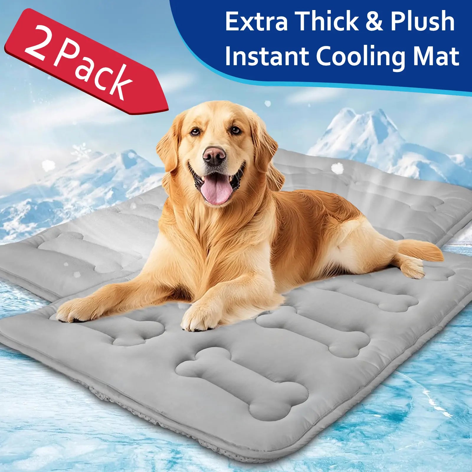 2-Pack Premium Thicker Dog Cooling Mats for Pets, Durable Non-Slip Instant Cooling Pads for Summer, Portable and Washable Indoor/Outdoor Bed for Large Dogs and Cats