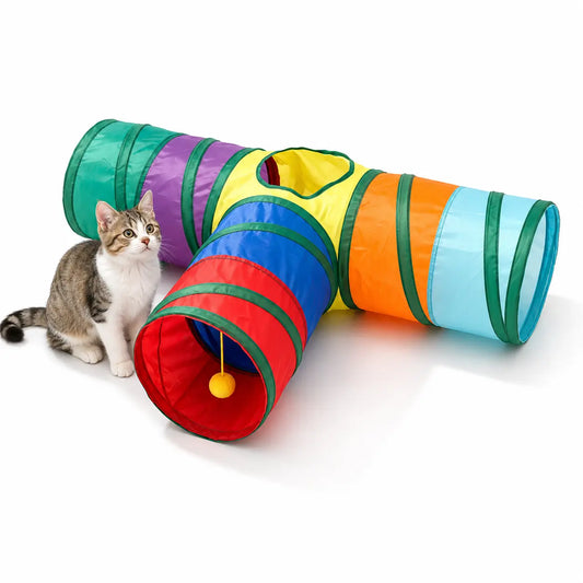 Collapsible Rainbow Cat Tunnel Toy, Interactive Crinkle Play Tube with Peek Hole for Kittens and Cats, Indoor Exercise and Hide-And-Seek Toy for Boredom Relief
