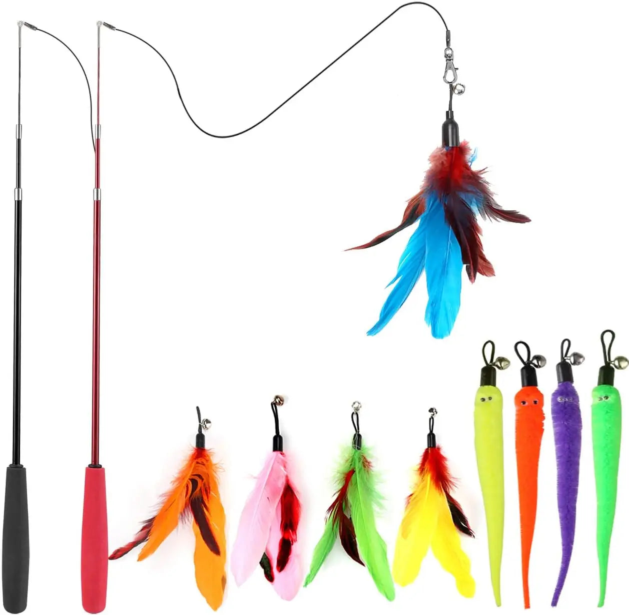 Interactive Cat Toy - Retractable Wand Toy and Feather Toys Refills for Indoor Cats to Chase and Exercise