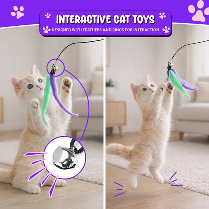Interactive Cat Toy - Retractable Wand Toy and Feather Toys Refills for Indoor Cats to Chase and Exercise