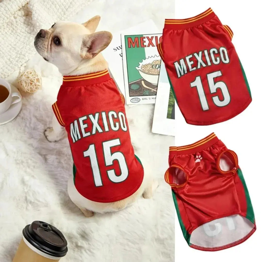 Mexico 15 Pet Jersey Shirt for Dogs and Cats, Breathable Sleeveless Pet Soccer Vest, Lightweight Puppy Sports Outfit for Small Medium Pets, Cute Mesh Dog Cat Clothes for Daily Wear, Photos, Parties and Game Day