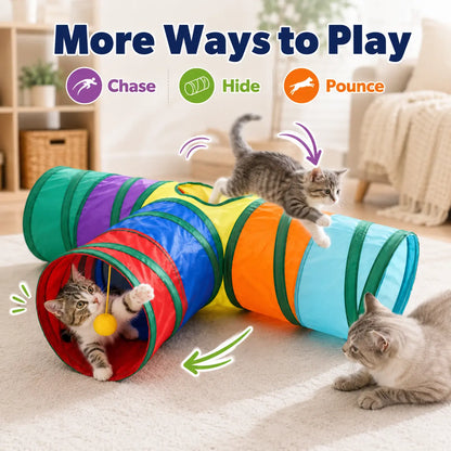 Collapsible Rainbow Cat Tunnel Toy, Interactive Crinkle Play Tube with Peek Hole for Kittens and Cats, Indoor Exercise and Hide-And-Seek Toy for Boredom Relief