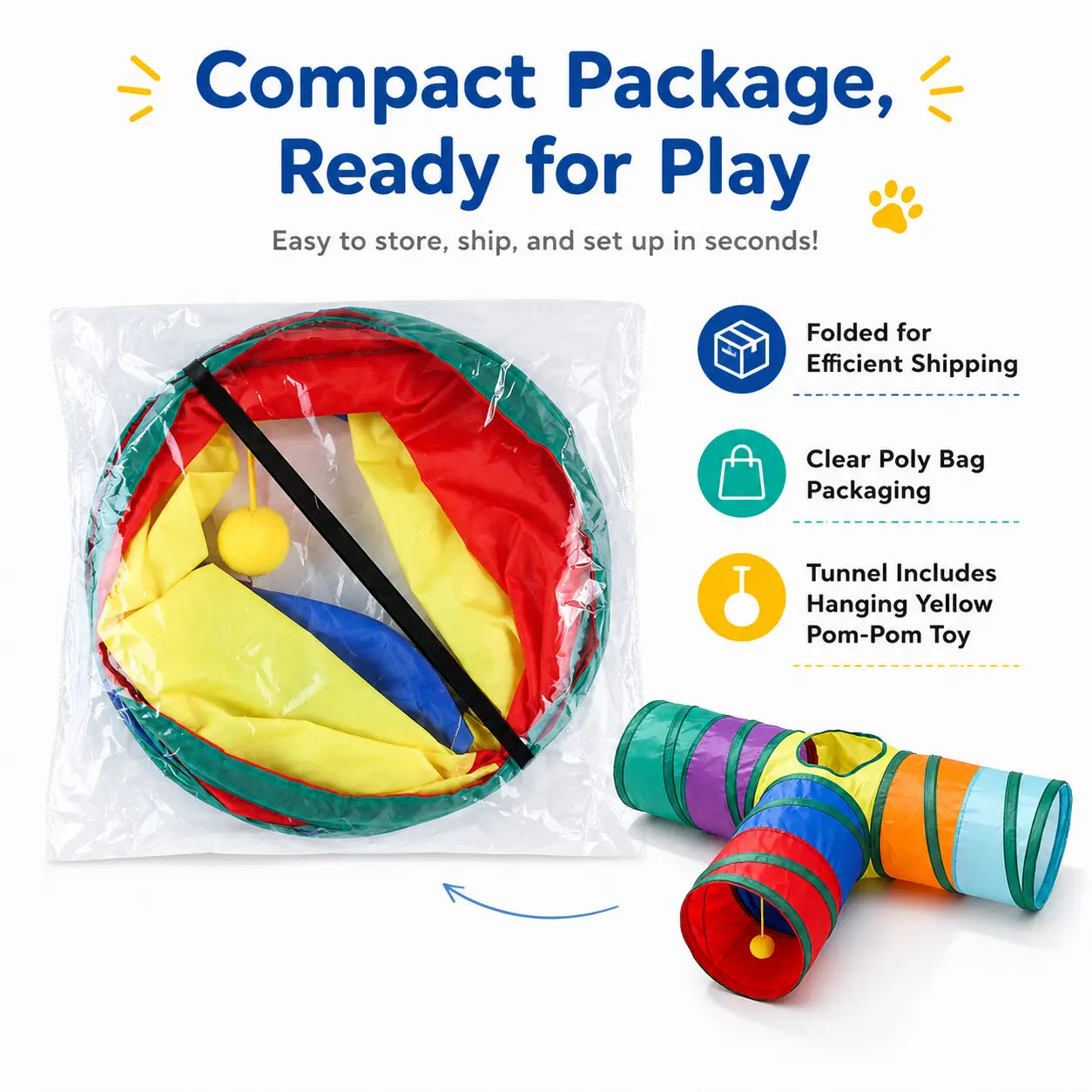 Collapsible Rainbow Cat Tunnel Toy, Interactive Crinkle Play Tube with Peek Hole for Kittens and Cats, Indoor Exercise and Hide-And-Seek Toy for Boredom Relief